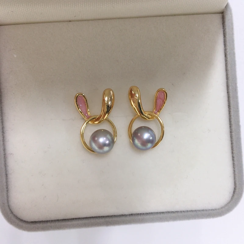 ZHBORUINI 2024 Natural Freshwater Pearl Earrings Cute Pink Rabbit Pearl Earrings 925 Sterling Silver ear acupuncture For Woman