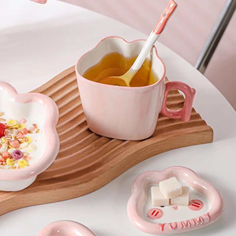 

Cute Bunny Ceramic Cup Pink Heart Shape Coffee Mug with LidCreative Afternoon Tea Flower Tea Coffee Cup Breakfast Milk Mug 300ml