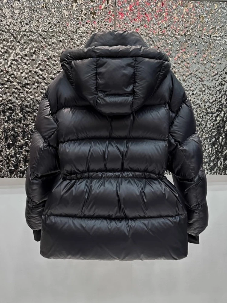 Abrigo acolchado negro para mujer, chaqueta nueva de invierno, Parkas con plumón de pato blanco de cintura alta, ropa de nieve gruesa y holgada con capucha, 2025