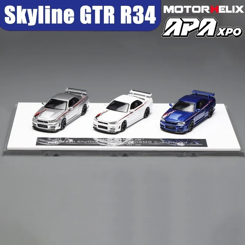 MH 1/64 Skyline GTR R34 APAxpo Legering Motorvoertuig Speelgoed spuitgieten Metalen Model Collectie Jongen Kerstcadeaus