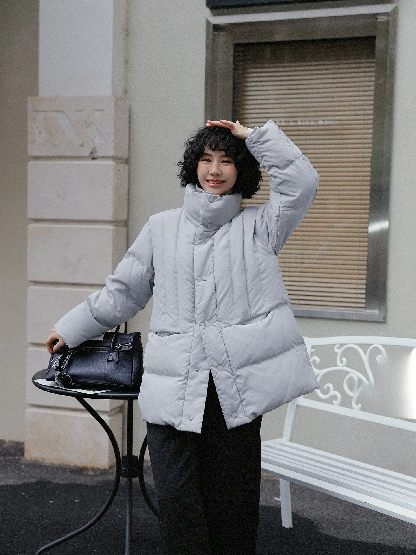 

Женская утепленная зимняя куртка-пуховик TT с воротником-стойкой из белого гусиного пуха, свободного кроя, из нейлоновой ткани