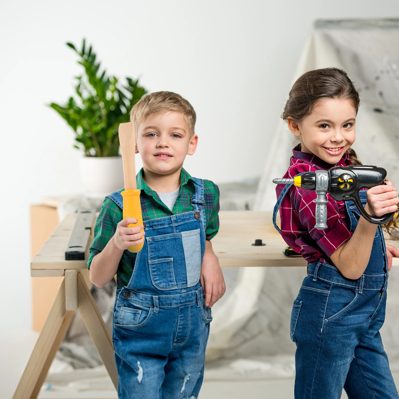 1 Satz Holzwerkzeuge für Kinder, Simulation Hammer Saw Schraubendreher-Set, Rollenspiel-Konstruktionsspielzeug, pädagogisches Kinder-Werkzeugset,