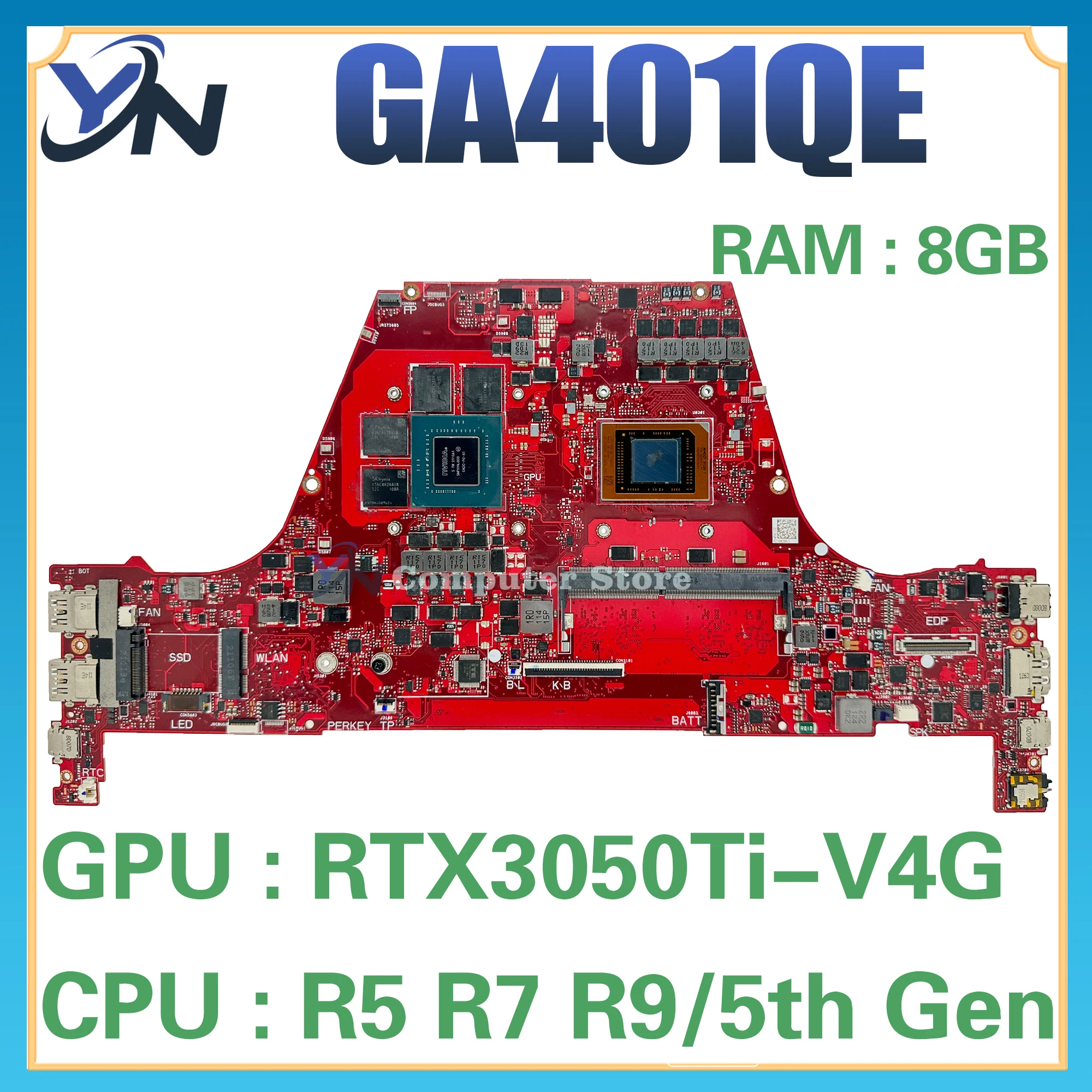 

GA401QC Mainboard For ASUS ROG Zephyrus G14 GA401Q GA401QE GA401 Laptop Motherboard R7-5800H R9-5900H RTX3050Ti RTX3050 RAM-8GB