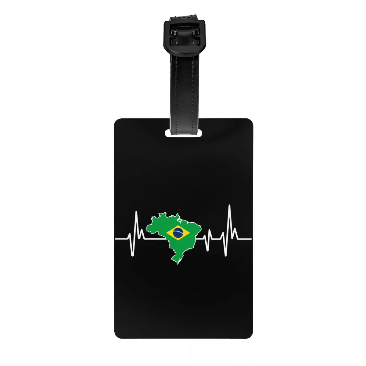 Heartbeat Design Brazilian Flag Brazil Luggage Tags for Travel Suitcase Brazilian Proud Privacy Cover Name ID Card