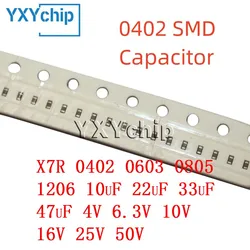 50pcs Chip Ceramic Capacitor X7R 0402 0603 0805 1206 10uF 22uF 33uF 47uF 4V 6.3V 10V 16V 25V 50V 10% 20%