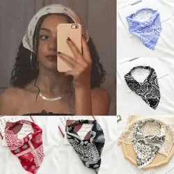 2pcs Paisley Printing Hair Scarf Vintage Triangle Bandanas Hairband Headband Elastic Headwrap Boho Hair Accessories