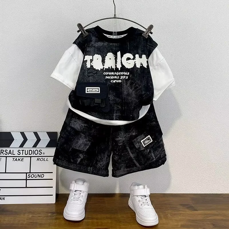 Boys' Summer Clothes Set New Children's Short sleeved Tie dye T-shirt+Shorts Casual Two piece Set Kids Outfits