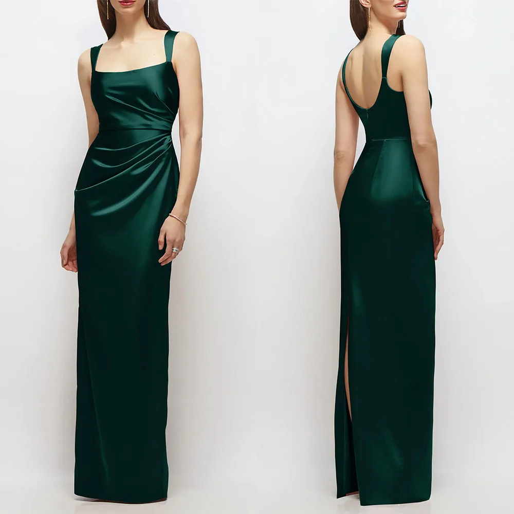 

High Quality Customized Backless Sleeveless Straight Vestidos De Bodas Invitadas Evening Gowns فساتين حفلات Maxi Dress Formal