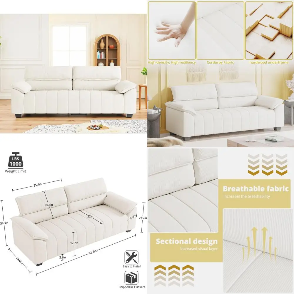 أريكة سروال قصير كبيرة الحجم مكونة من 3 مقاعد، راحة للمقعد العميق، مقعد حديث لغرف المعيشة والشقق