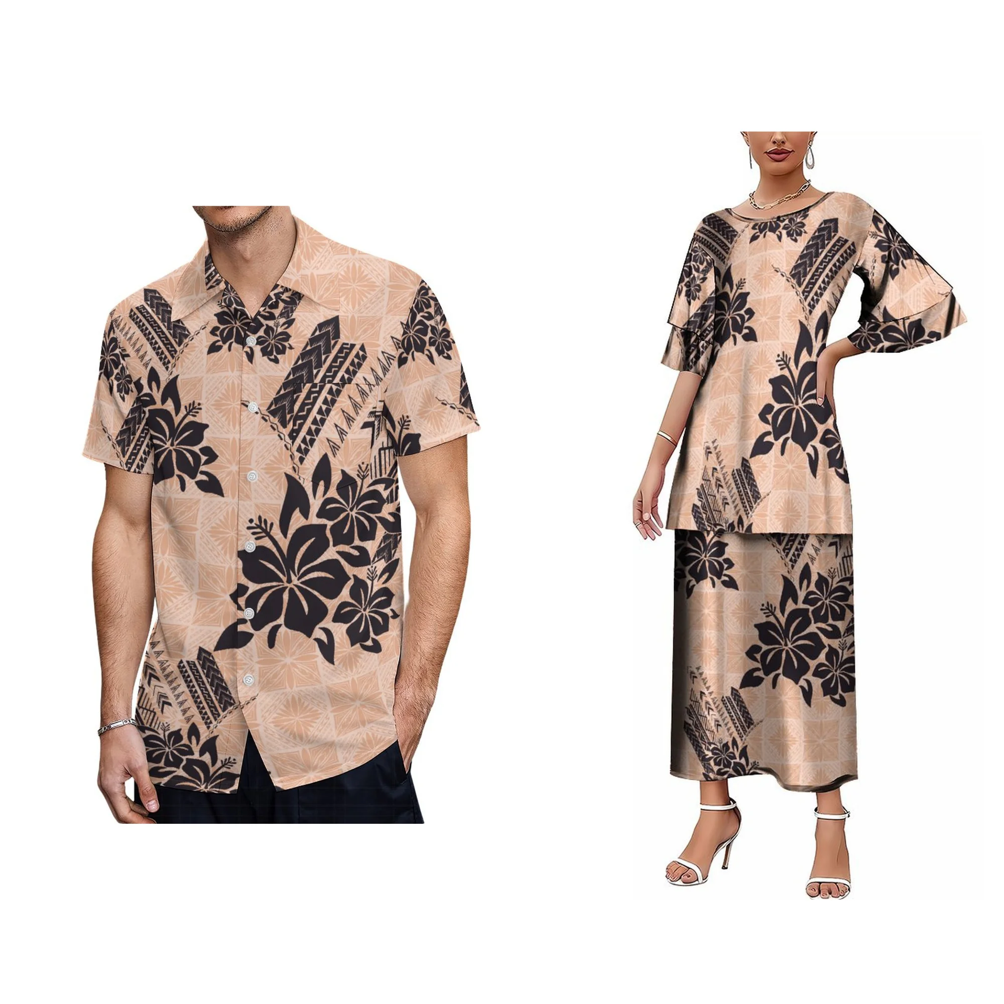 Polynesian Tribal Design Women Two Piece Sets Dress 2pcs High Quality Custom Crew Neck Samoan Puletasi Set