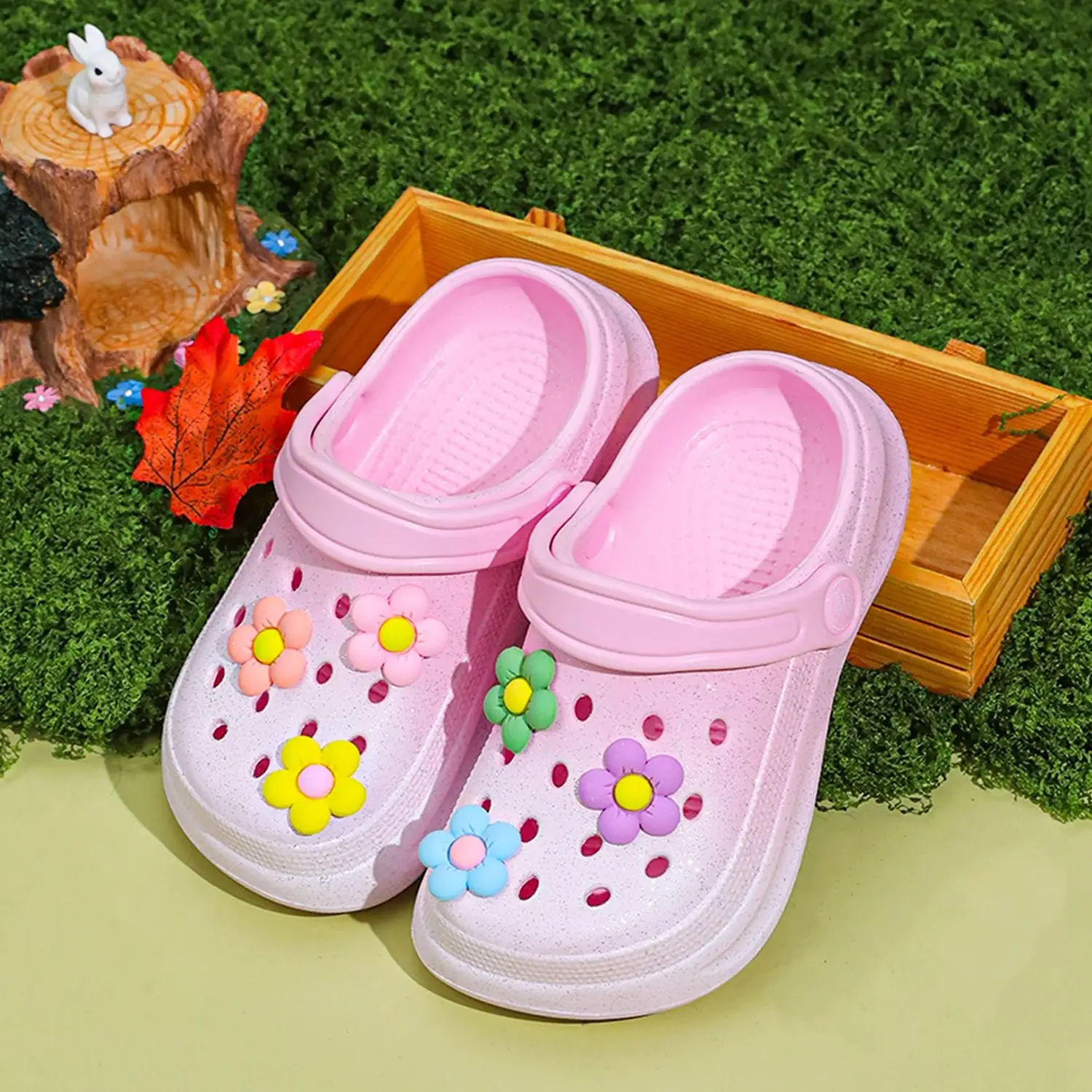 Kids Slip-On Clogs and Mules - Breathable, Waterproof, EVA Garden Shoes with Decorative Chain for Beach and Everyday Wear 168