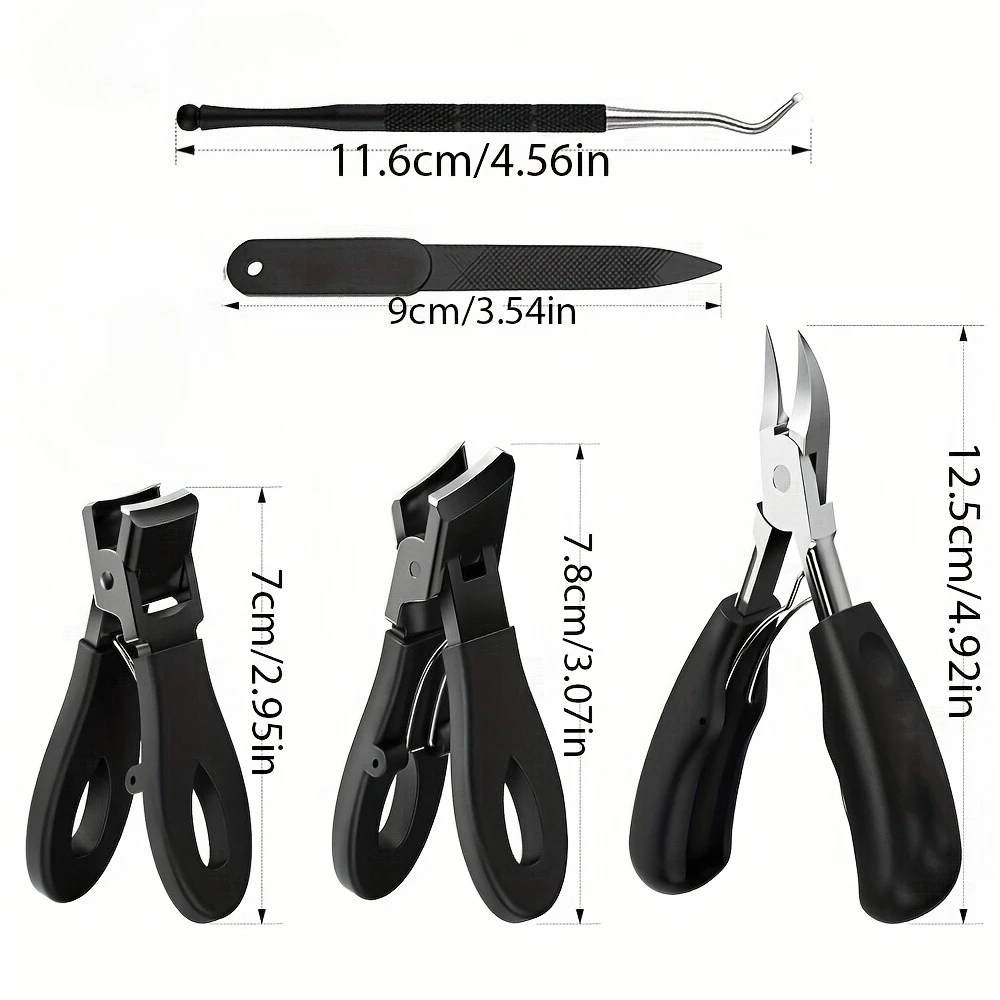 인체공학적 손잡이가 있는 5피스 모던 스테인리스 발톱깎이 세트, 넓은 입구가 있는 각진 가위, 네일 파일 큐티클 도구 포함