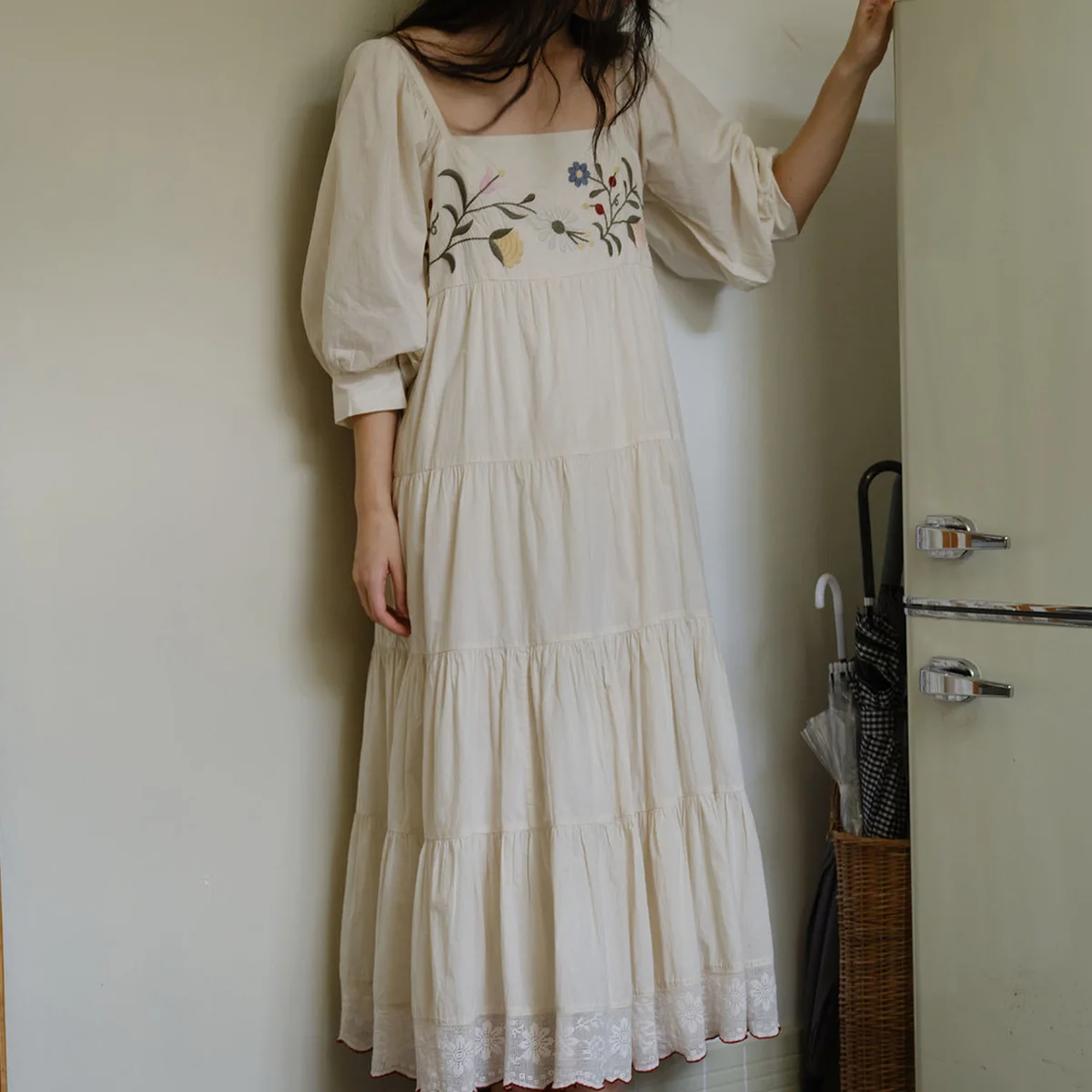 Women Embroidered Lace 100% Cotton French Fairy Nightgown Victorian Sweet Girls Elegant Pajamas Home Wear Spring Sleepwear