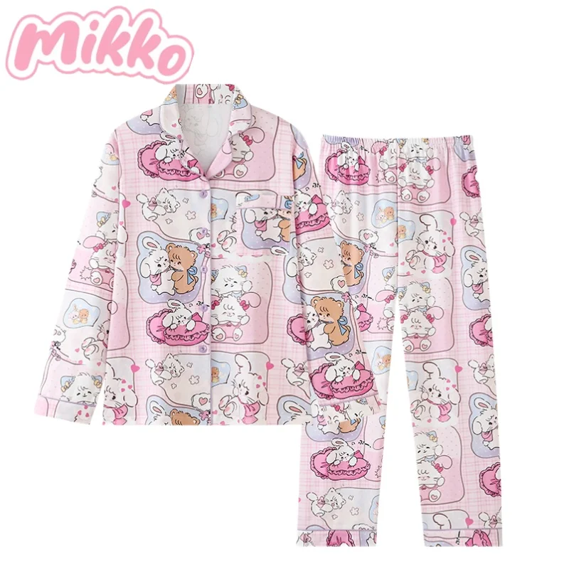 

Mikko Cotton Loungewear Set Cartoon Mousse Pajamas Long Sleeve Trousers Can Be Worn Outside Casual Fashion Girl's Holiday Gift