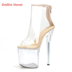 Platform Transparent PVC Ankle Boots Women's Solid 20cm Thin High Heel Back Zipper Fashion Show Party Custom Stiletto Shoes