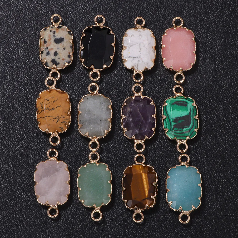 2PCS/lot Natural Gems Stone Connectors Rectangle Labradorite Agates Opal Healing Pendant For Jewelry Making DIY Accessories