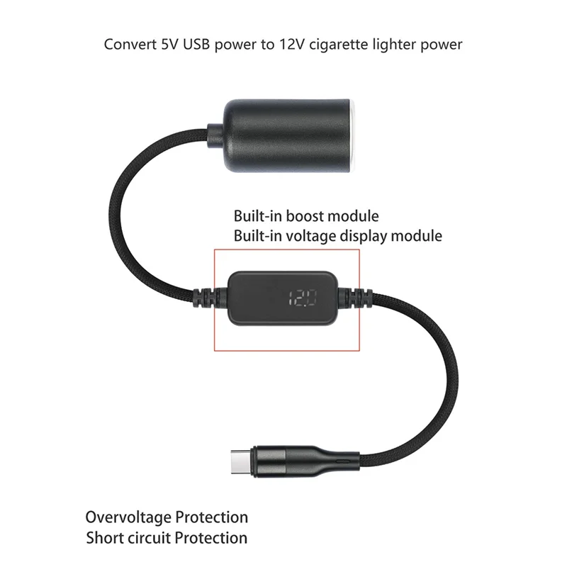 

TYPE-C 5V To 12V Converter Adapter Connector Adapter Cable Car Boost Power Cable Car Elektronica Accessoires