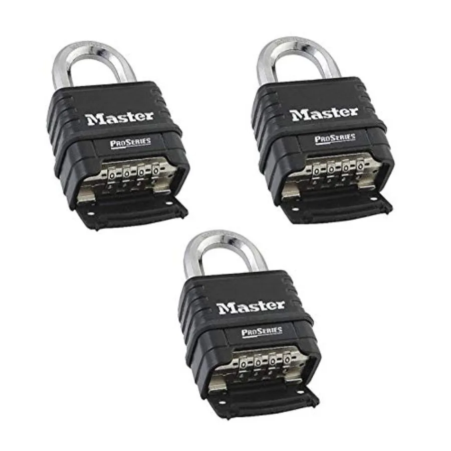 

MasterLock 1178D Combination Padlock, Die Cast Body, 3 Pack Black/Silver Keyed Different