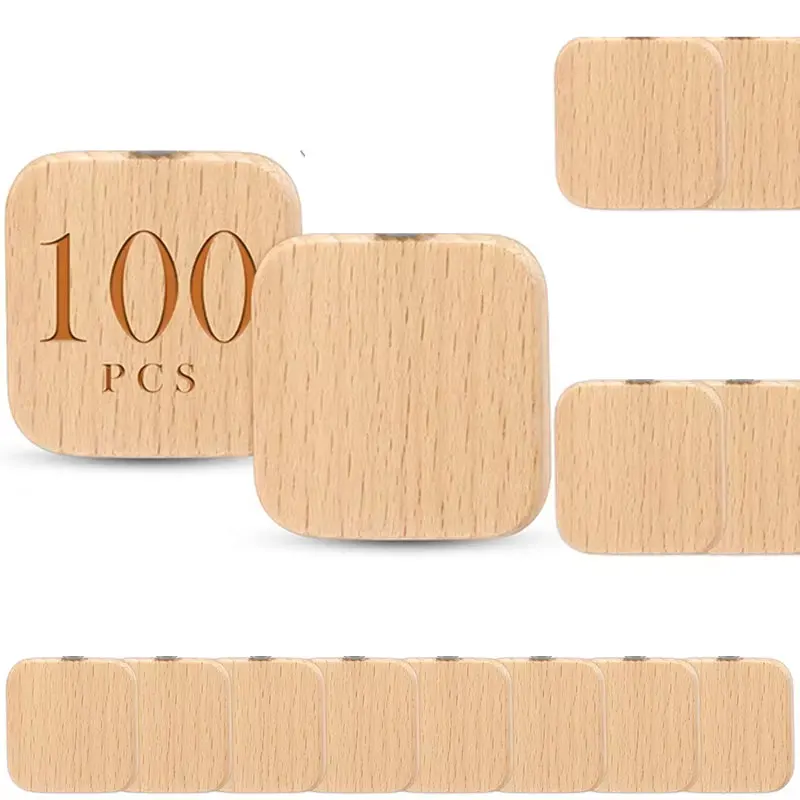 100Pcs Wood Blanks Keychain Blanks Wood Key Chain Square Shaped Wooden Keychains for DIY Gift Craft Supplies