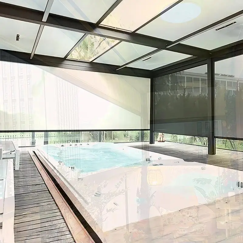 

Автоматические уличные шторы из ПВХ, затемняющие блискавки с экраном, пульт дистанционного управления, устойчивые к атмосферным воздействиям шторы для домашнего использования, рулонные шторы