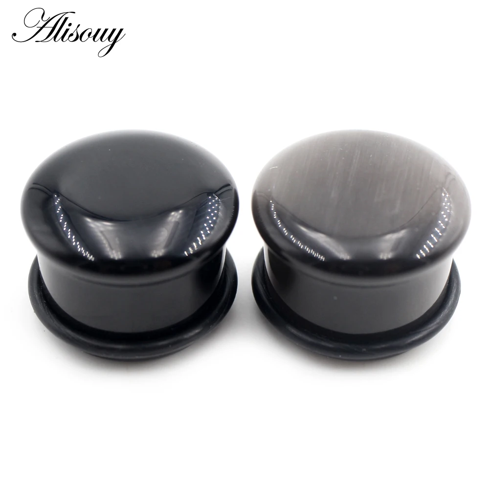 Alisouy 2PCS Black Mushroom Natural Stone Flared Ear Tunnel Plug Flesh Stretcher Expander Gauges Earrings Piercing Body Jewelry