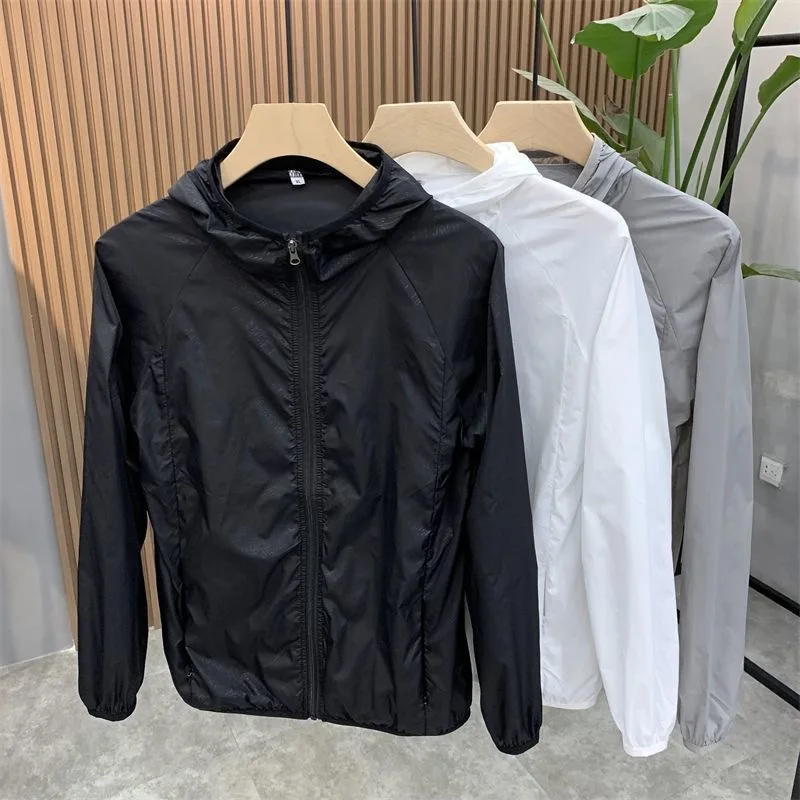 Men's High-End Summer Ice Silk Sun Protection Clothing Couple's Outerwear Breathable Quick-Dry Long Sleeve Hooded Jacket