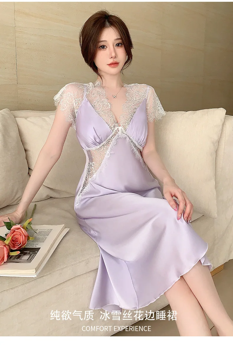 Hanging Woman Summer Ice Ribbon Chest Sexy Pajamas Pajamas Spring Wearing Thin Casual Clothes Female Sleeping