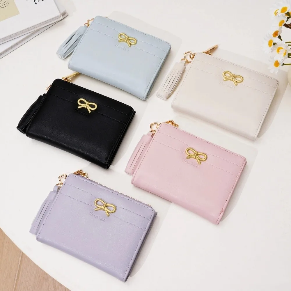 محفظة نقود معدنية مدمجة من جلد البولي يوريثان، محافظ صغيرة محمولة بسحاب، حقيبة عملات معدنية ثنائية الطي للنساء