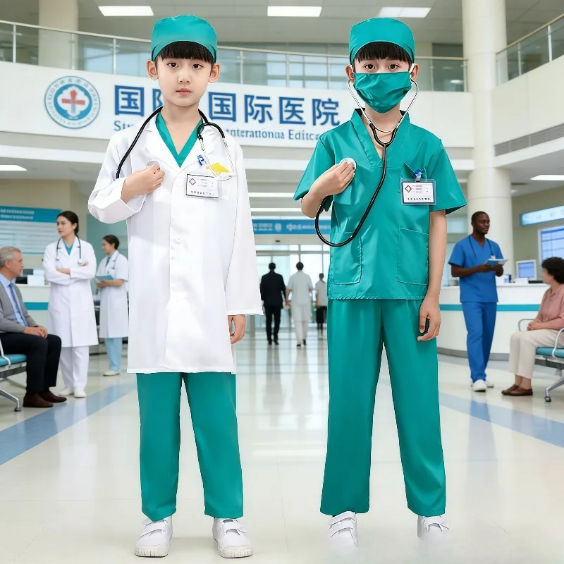 

Kids Pandemic Role Play Costume Little Doctor Nurse Surgeon Outfit Protective Pretend Play Set