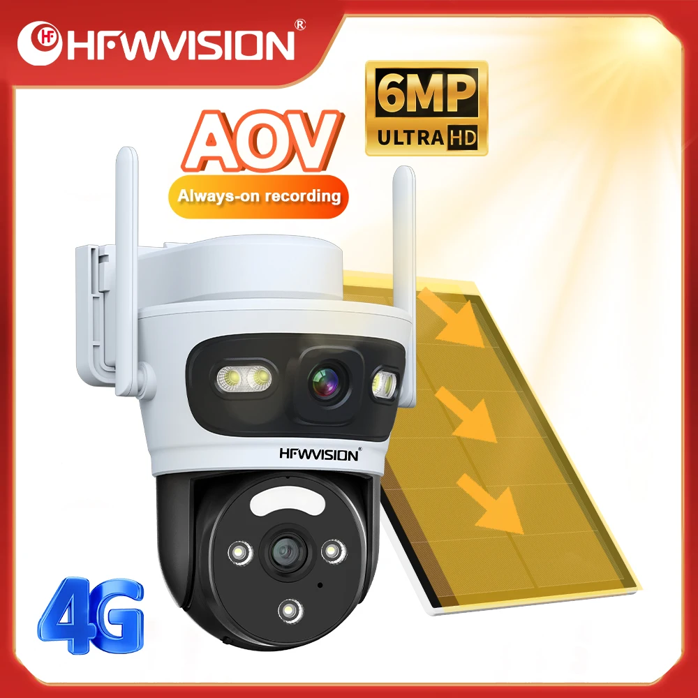 6MP Wireless Solar Camera Dual Lens WiFi PTZ Camera Built-in Battery Video Surveillance Camera Long Time Standby O-KAM Pro