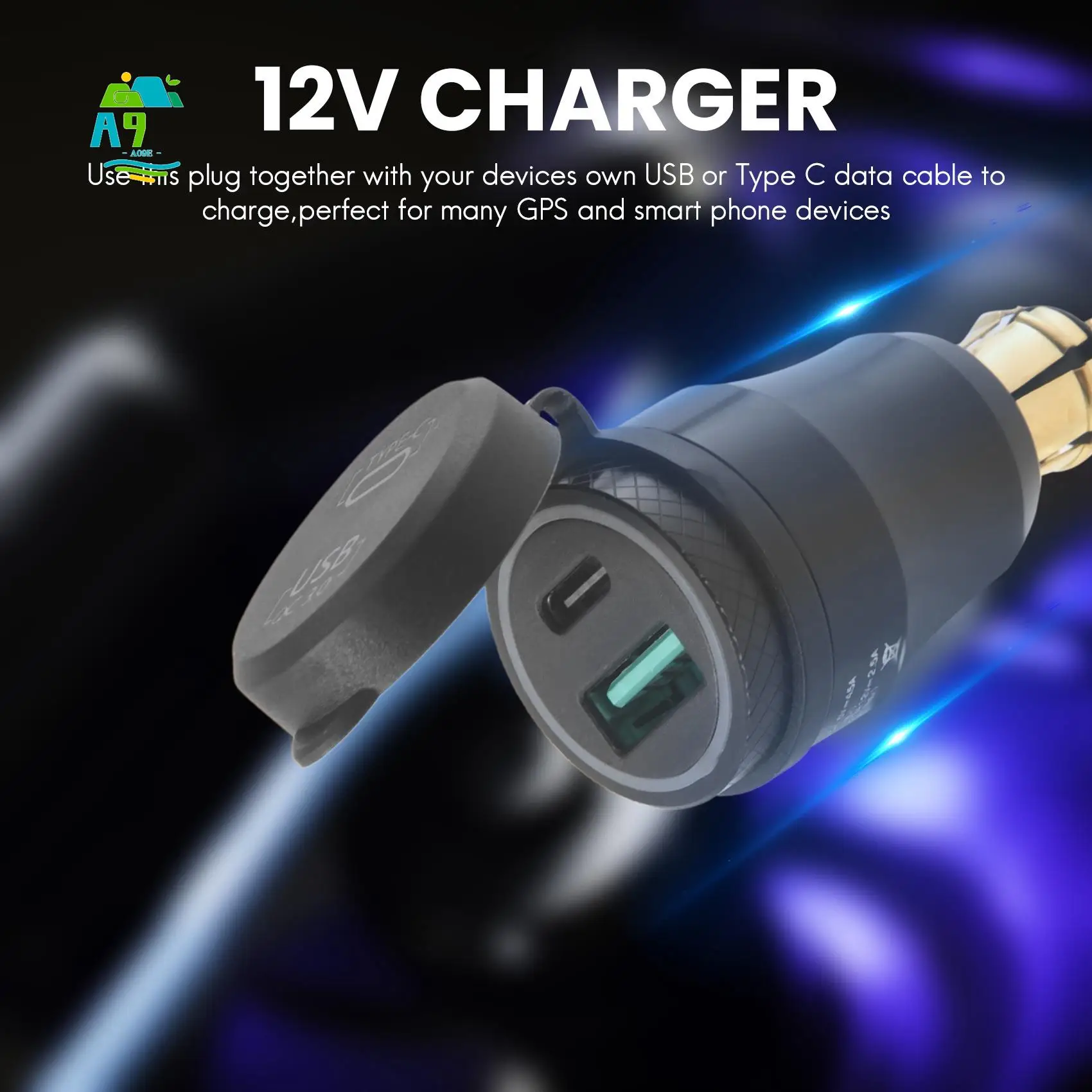 A09E-Motorcycle Waterproof Fast With Usb Type-C Port 12V/24V Qc3.0 Power Adapter Hella Din Plug Socket For Bmw Ducati Tr
