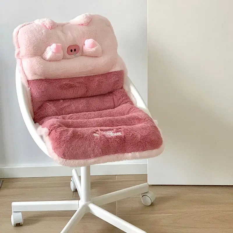 Kawaii One-piece Plush Cushion for Chair Office Seat Back Cushion Butt Mat Stuffed Waist Support Back Pad Korean Home Decor