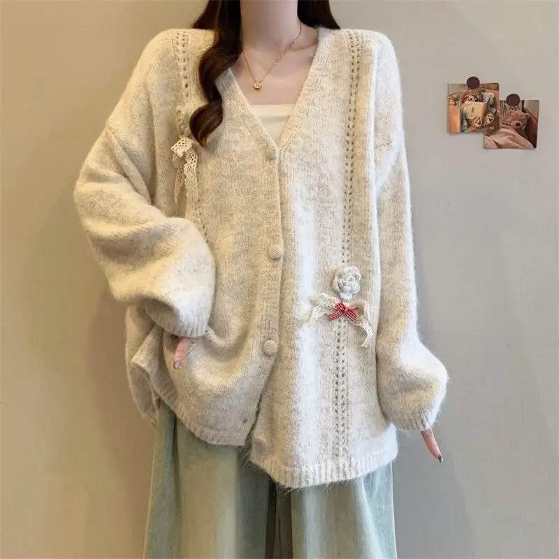 

Korean Style Knit Sweater Soft Cozy Fabric Casual Women's Sweater Spring and Autumn New Pure Color Half Open Buttons Cardigan