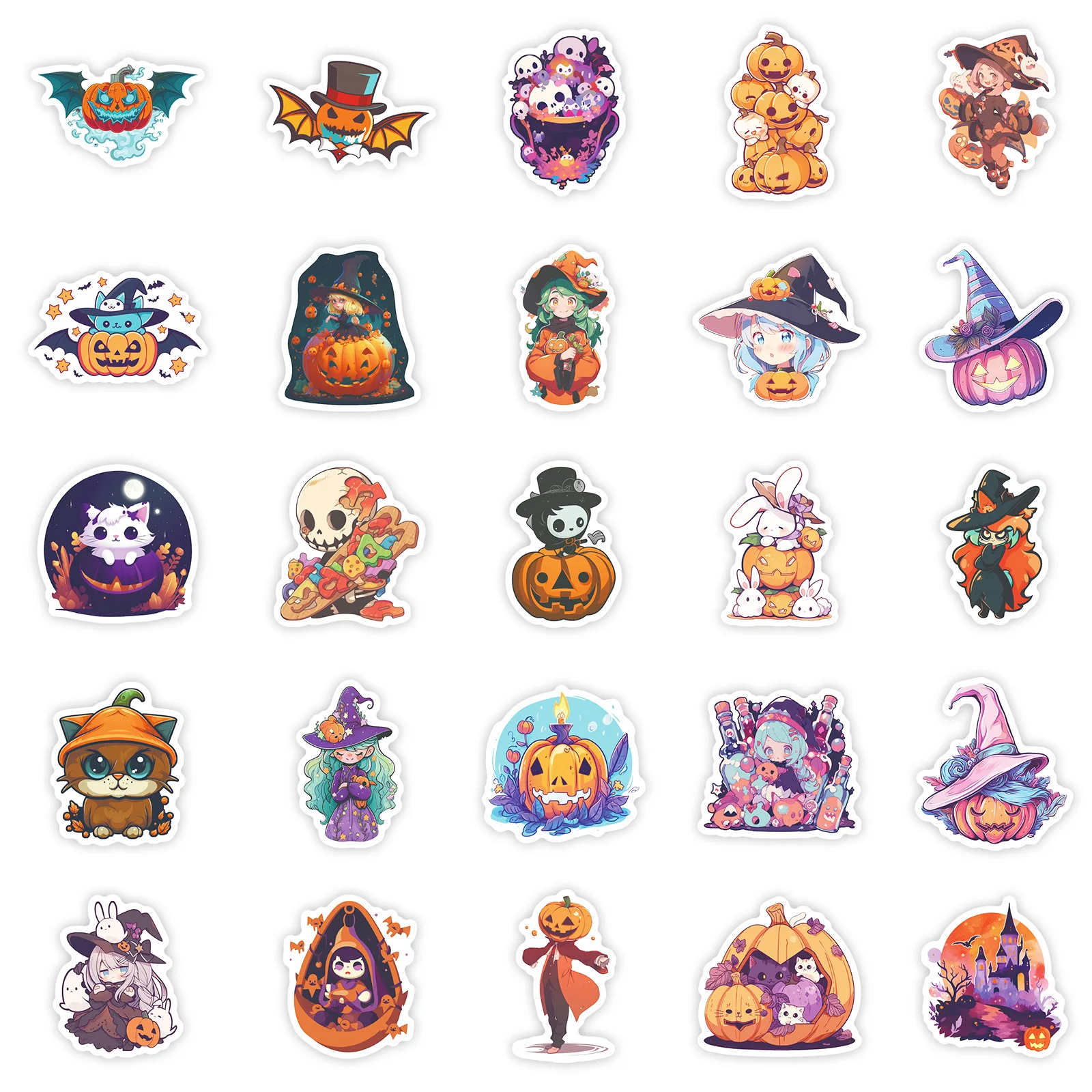 10/30/50PCS Halloween Stickers Cartoon Pumpkin Lantern Spider Little Ghost Cute Graffiti Decoration Scrapbook Waterproof Decal