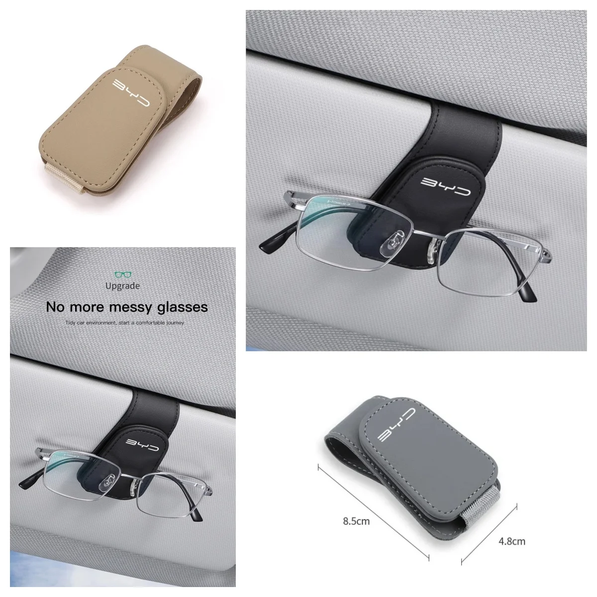 Magnetic Sun Visor Sunglasses Clip For BYD Atto3 Seal Han Tang Dolphin Song Yuan BYD Logo Leather Auto Glasses Card Holder Inter