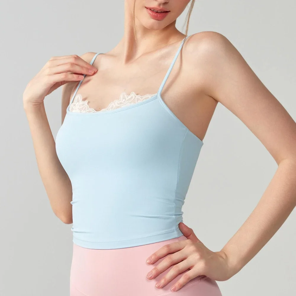 MIML Gym Yoga Clothes Woman Ladies Lace Splice Strap Vest Sexy Slimming Short Top Summer Fashionable Casual Women's Clothing