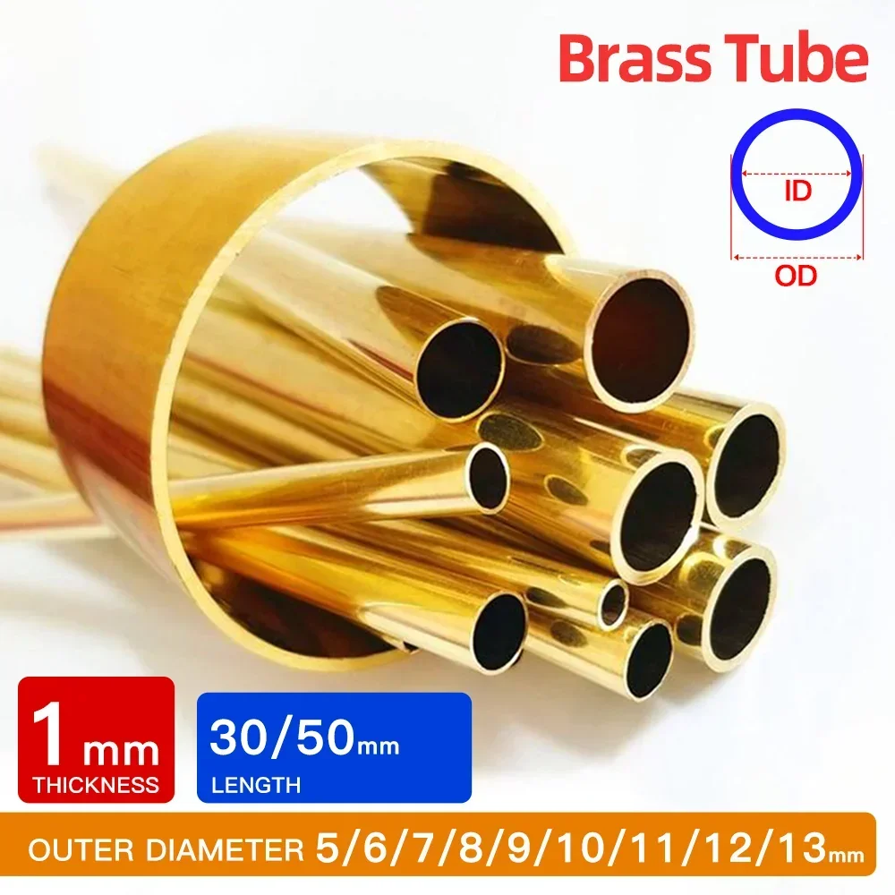 

Brass pipe 1mm wall thickness 5-13mm OD brass tube 30 50mm length Straight tubing copper tube thin-walled Small diameter DIY