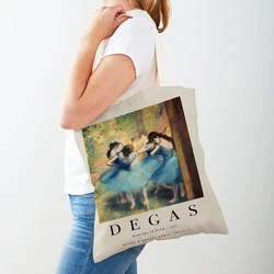 Damska torba na zakupy Cartoon impresion Edgar Degas baleriny torebka składana tkanina Shopper Harajuku styl z płótna dla ucznia Tote