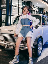 ZZL Urban Street Jazz Dance Children's Clothes K-pop Stage Outfits Blue White Fashion Cool Clothes for Girls Y2K Runway Show