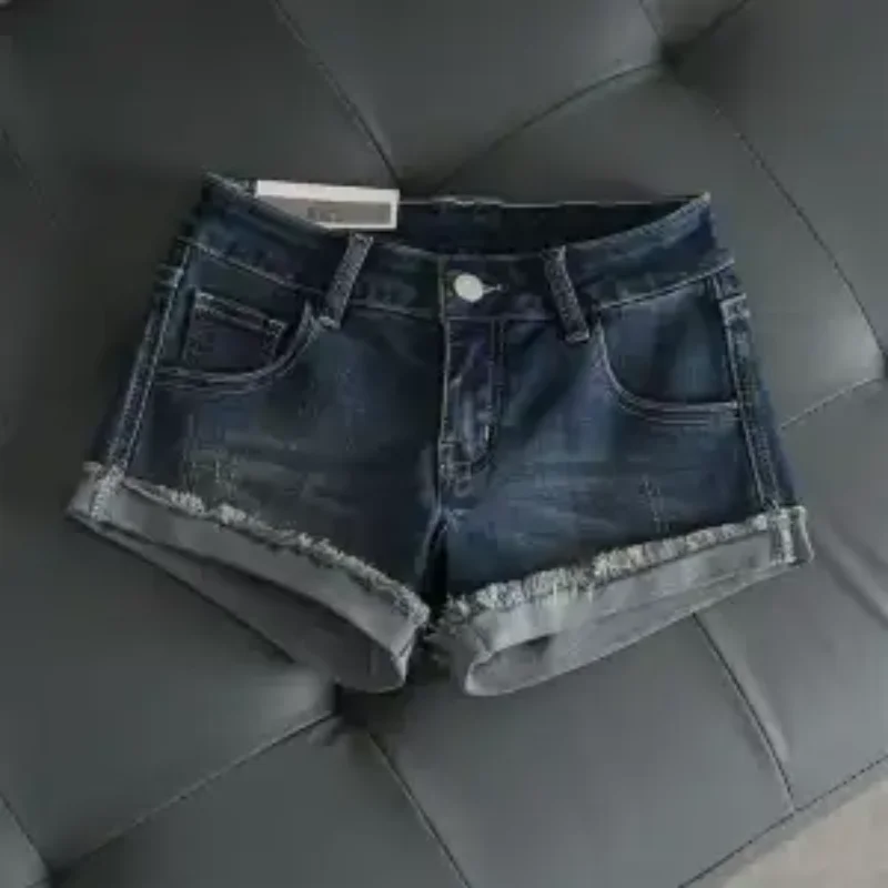 American Retro Hottie Denim Super Shorts Pantaloni arricciati a vita bassa da donna Pantaloni caldi attillati elastici