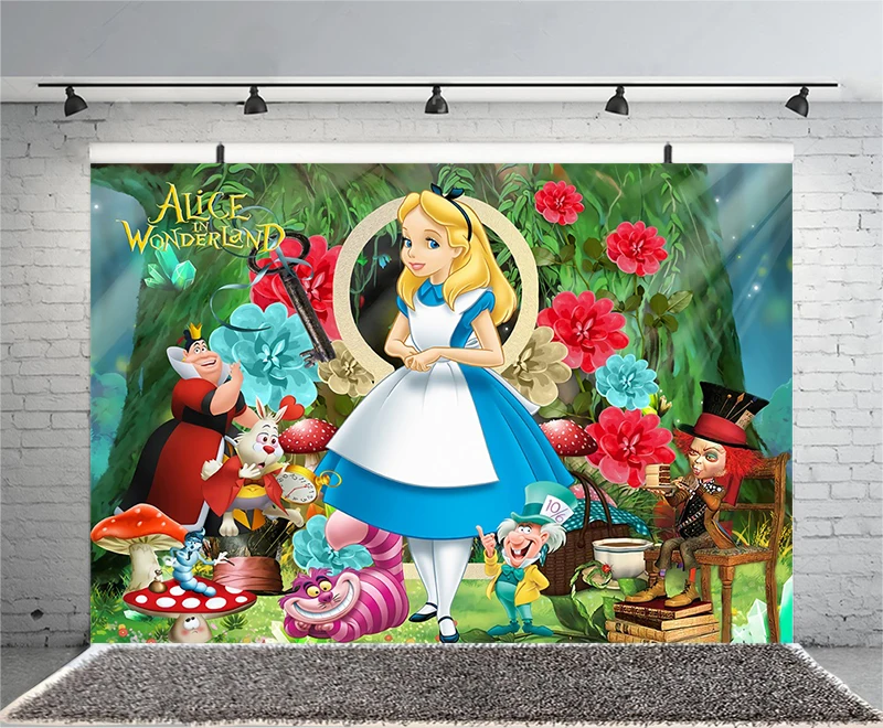 Alice in Wonderland Backdrop Fairy Girls Baby Shower Flower Happy Birthday Party Photograph Background Photo Banner Decoration