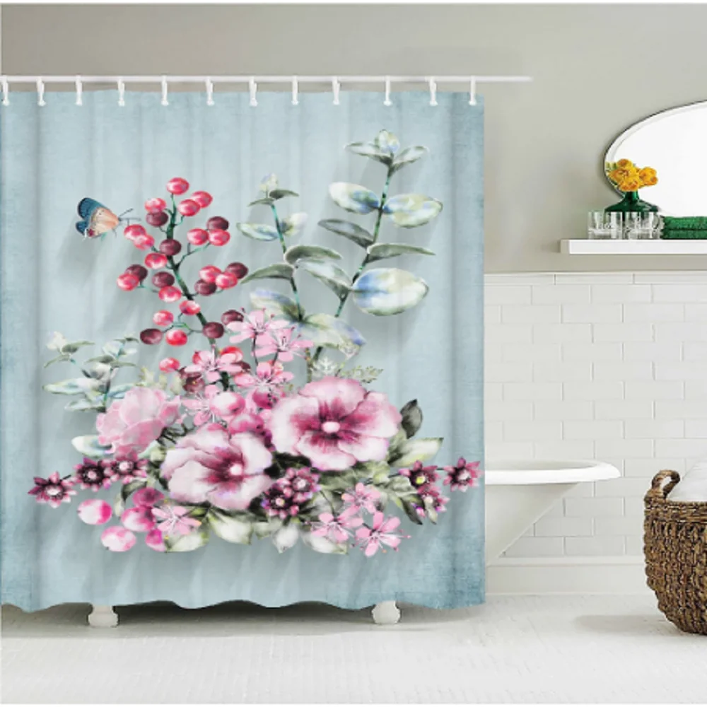 

Flowers Shower Curtain 3D European Retro Floral Plant Leaves Oil Painting Water Color Bath Curtains Bathroom Home Decor Screens