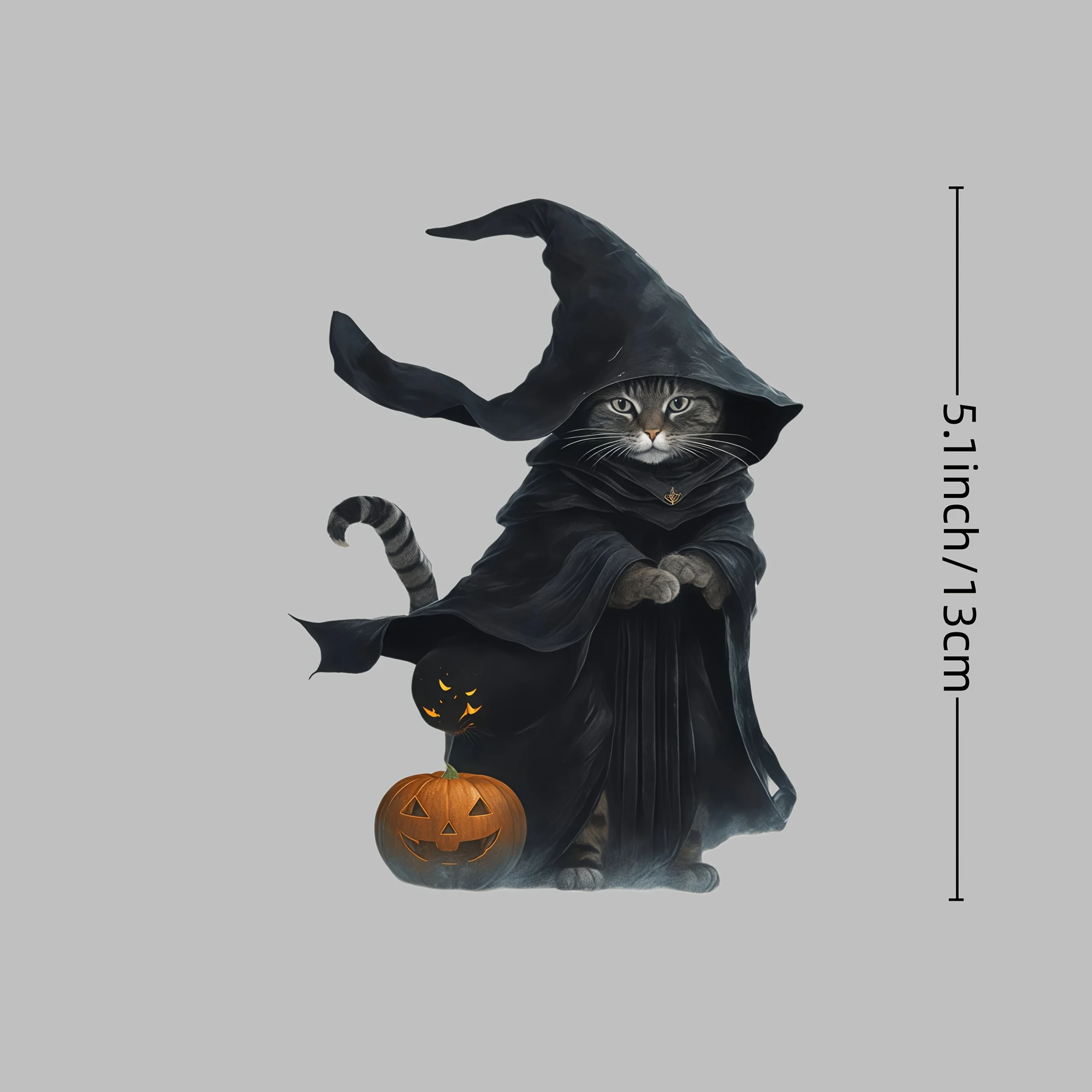 2D Flat Halloween Wizard Black Cat Vinyl Sticker, Waterproof UV Resistant, for Car Laptop Luggage Decor, Holiday Gift