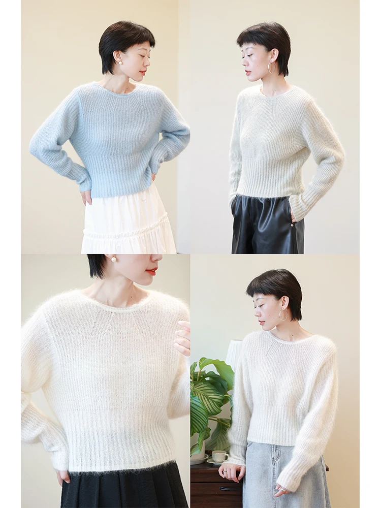 

Легкий пушистый женский вязаный свитер из верблюжьей шерсти с круглым вырезом, свободного кроя, на осень-зиму