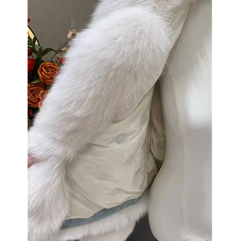 Women Denim Coats Y2k Casual Jackets Squre Collar Long Sleeves Faux Fur Distressed Loose Open Stitch Slight Strech 2026 Autumn