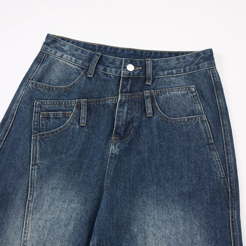 للجنسين الأمريكية الشارع الشهير موضة الجينز الرجال فضفاضة عادية غير المتماثلة لصق واسعة الساق الدنيم فضفاض الجينز بانت النساء الجينز بنطلون #5