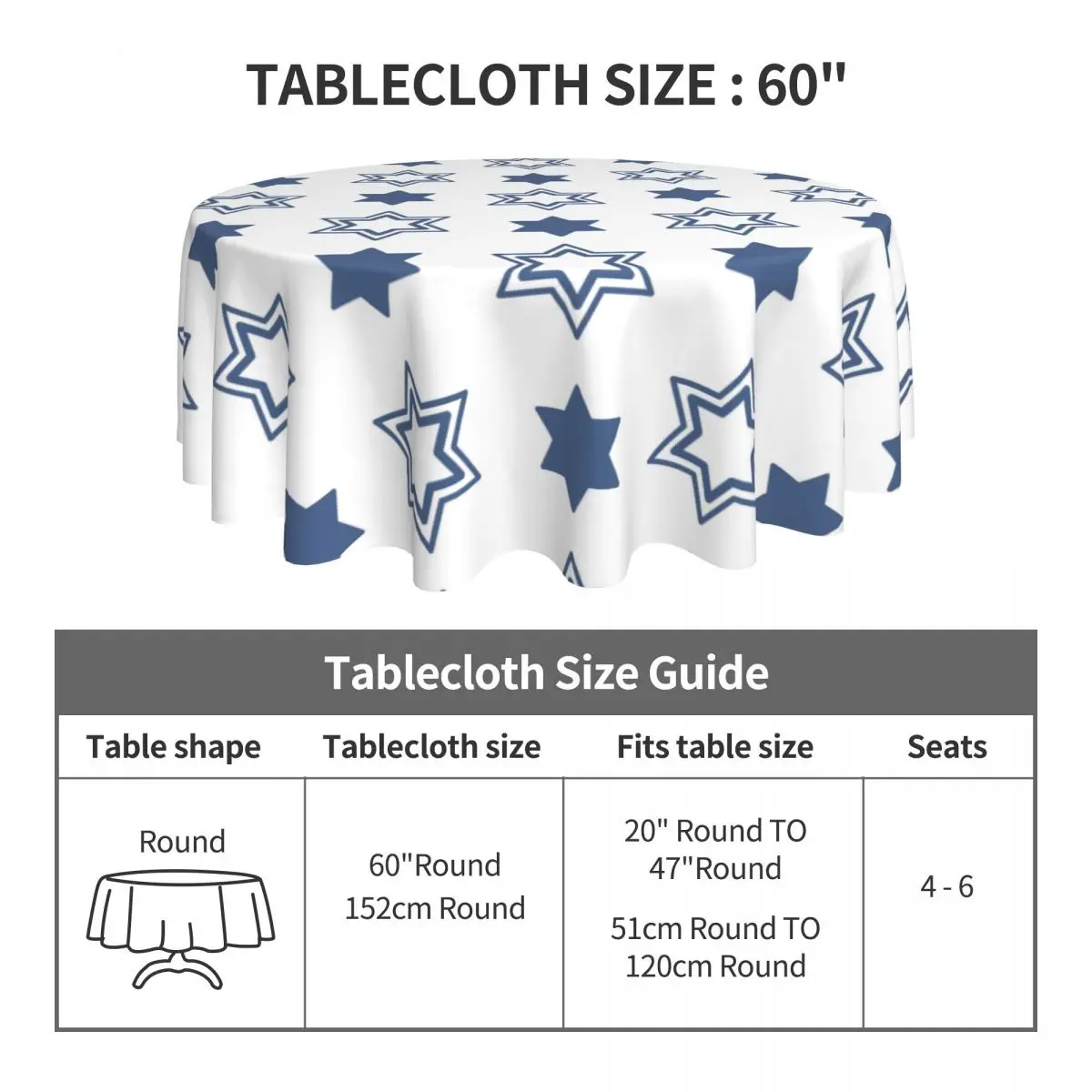 Jewish Passover Tablecloth Star of David Israeli Culture Protection Round Table Cover Printed Table Cloth For Living Room Dining