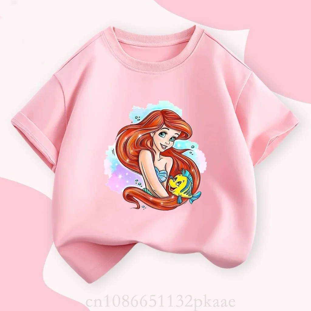 Disney Ariel Children Cotton T-shirt Summer Fashion The Little Mermaid T-shirt Kids Boys Cartoon Shirts Short Sleeve Casual Tops