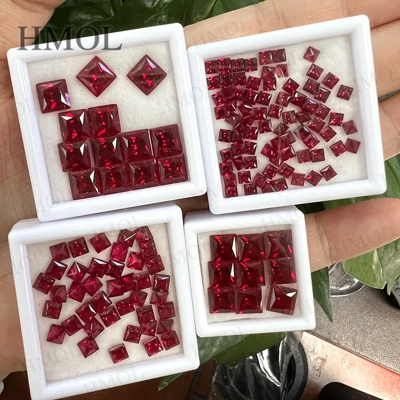 Lab Grown Ruby Princess Shape Pigeon Blood Red Color VVS Loose Gemstone Wholesale Charms Fine Beads Jewelry Making Material DIY