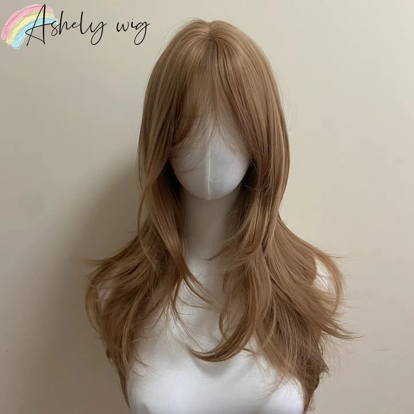 Ashely Light Brown Wig Female Headband Body Honey Brown Rose Hair synth Models in French Bangs High Level Simulation Hair Wig 가발